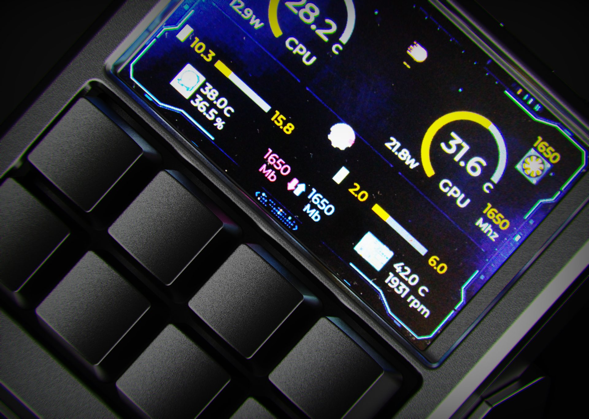 Close-up of Phantom Deck display showing live telemetry