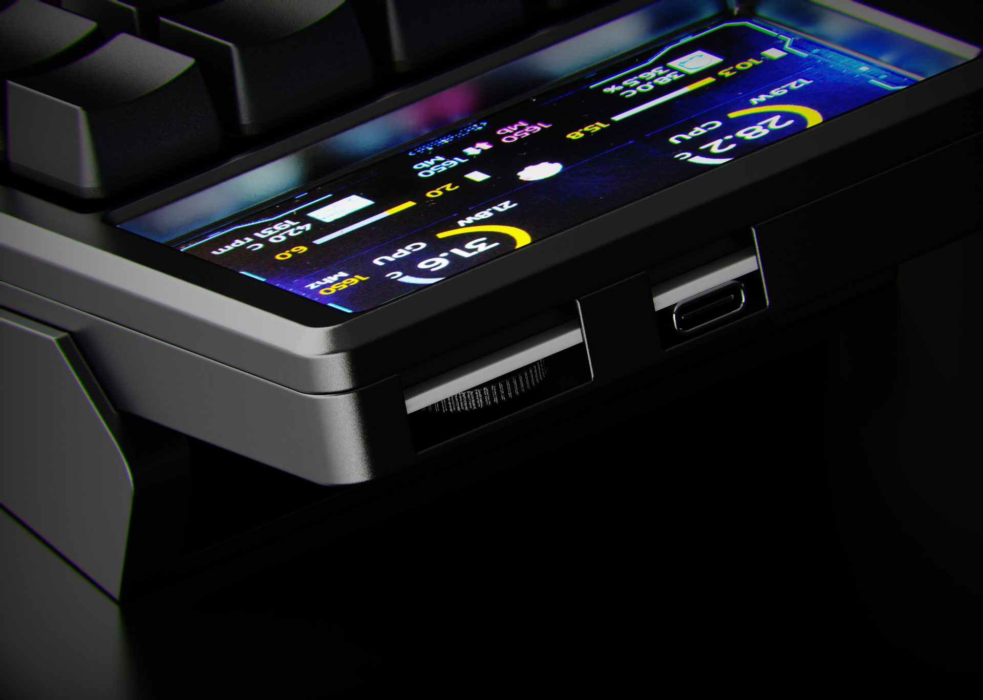 Close-up of Phantom Deck profile switch encoder and USB-C port