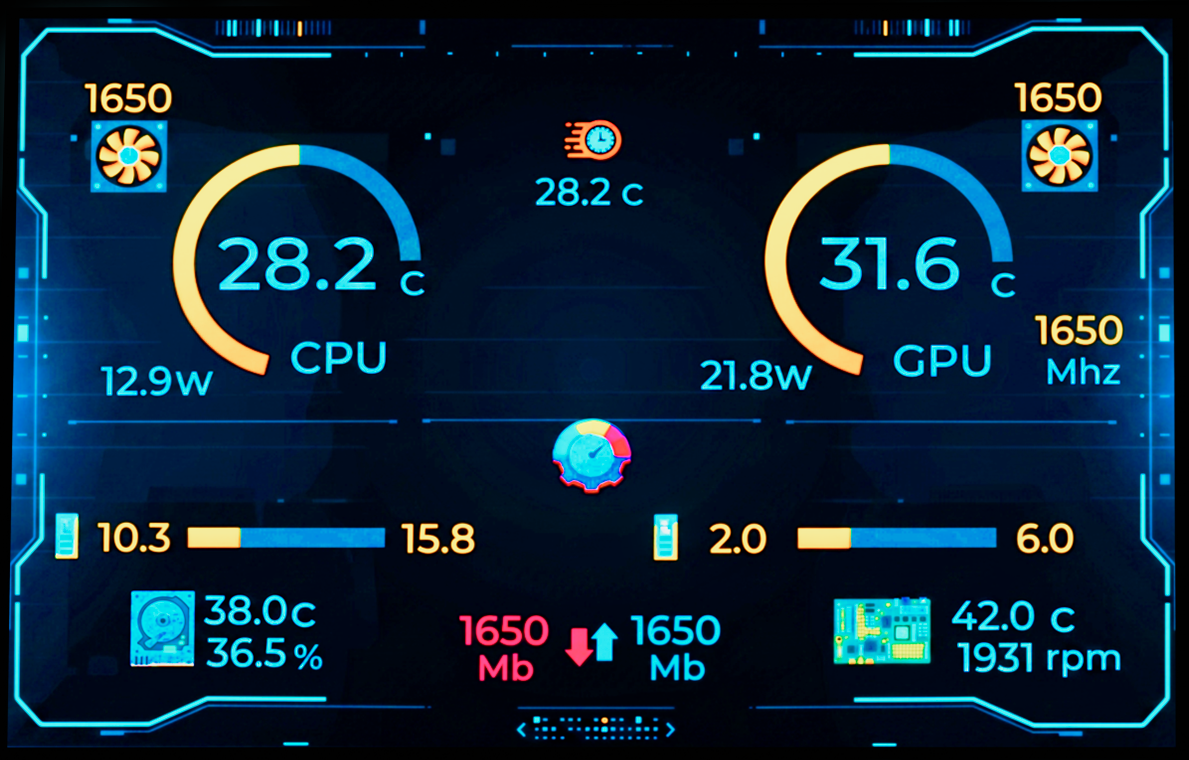 NexMacro 3.55 inch display showing live system stats
